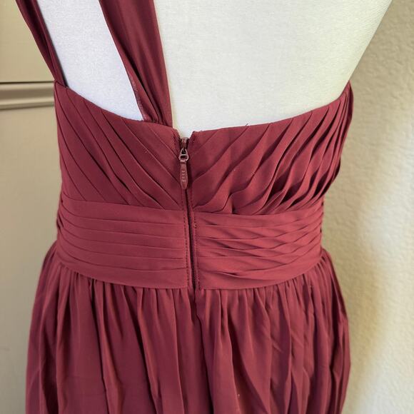 Azazie Molly One Shoulder Pleated in Cabernet Pockets A-Line Chiffon Sz (US10) - Picture 7 of 8